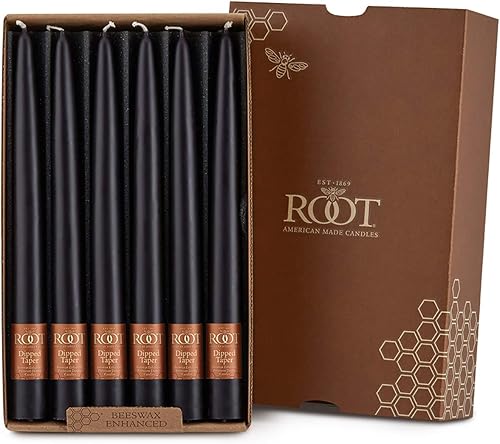 Miniatura 17 de Root Candles Portobello - Juego de 12 velas cónicas sin perfume sumergidas a mano, sin goteo, cera de abeja mejorada, 9 pulgadas, Portobello