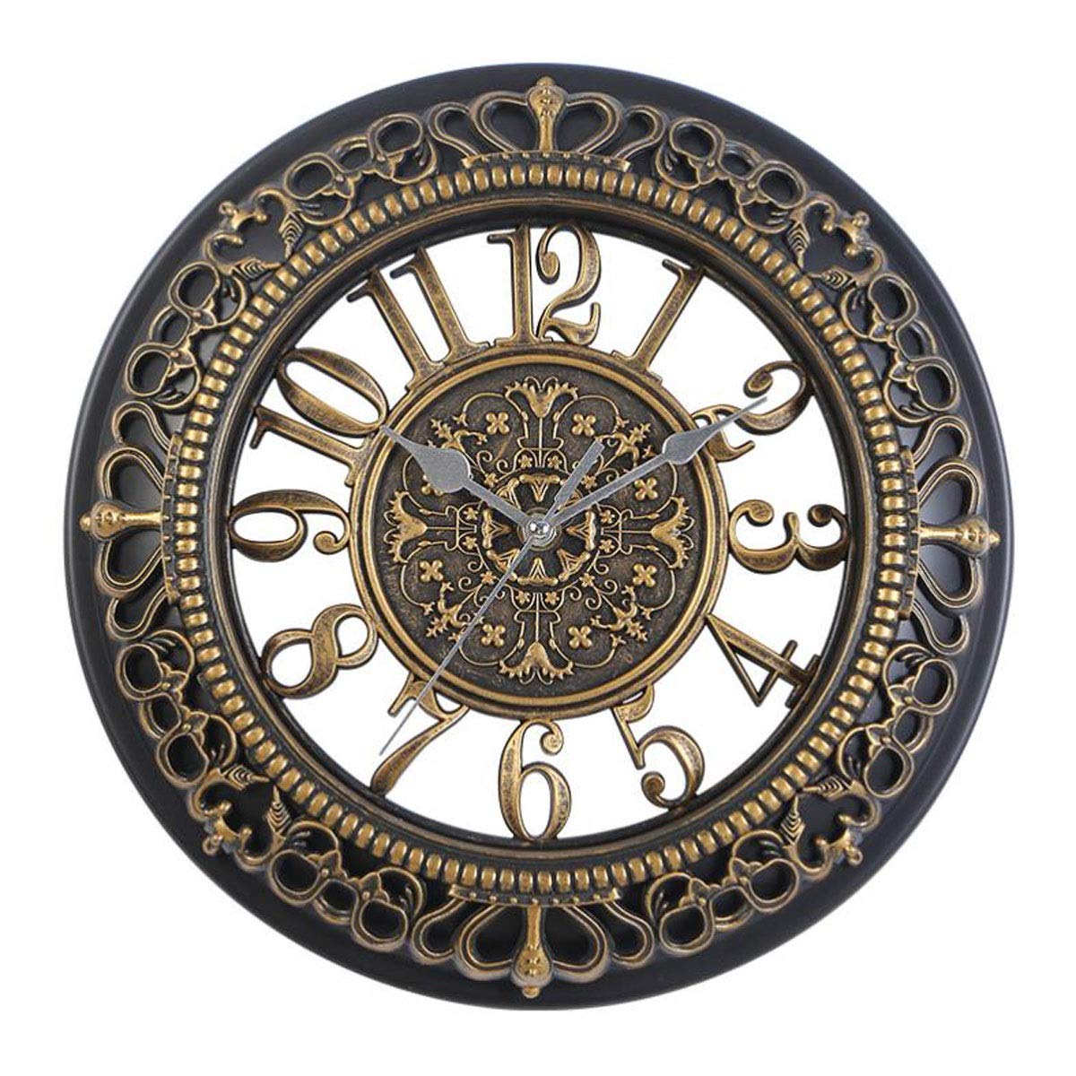 KRXSOBNV wall clock, 12 Inch Wall Clock Retro Round Silent Arabic Numeral Decoration for Living Room Bedroom Kitchen(Gold)
