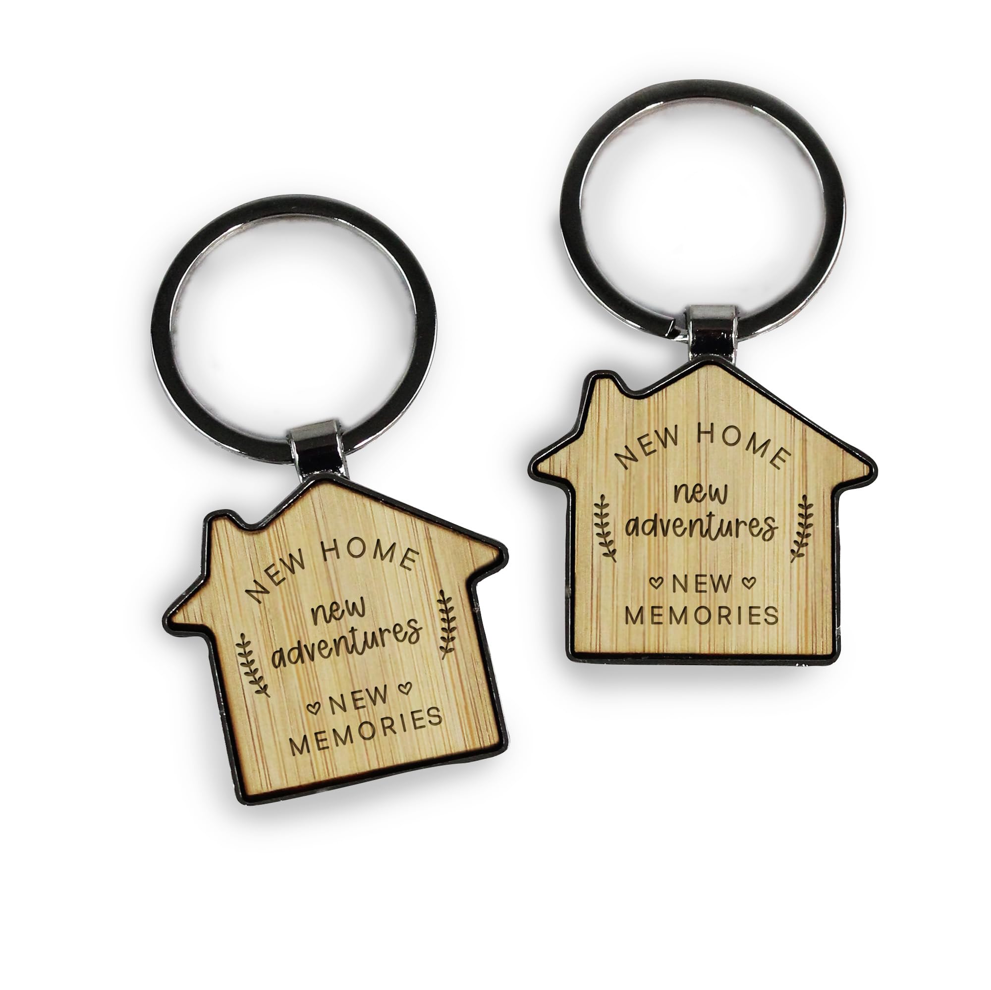 eBuyGB Engraved New Home, New Adventures Keyring - 1 Keyring - First Home Keychain, Gifts for Homeowner, Moving House, Couples Keyrings