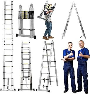 A-Frame Ladder 16.5Ft Extension Ladder Portable Ladder Multi-Purpose Ladder Folding Ladder Heavy Duty Loft Ladder- 16 Steps 150KG Load Capacity- Extendable 88Cm to 500Cm EN131 Small Gift