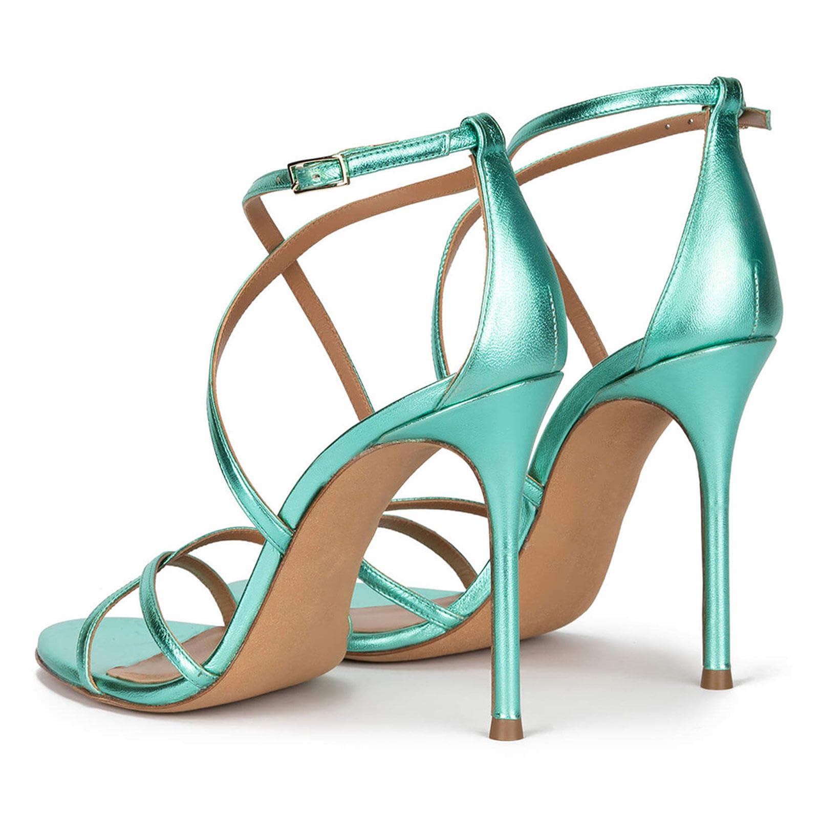 Tacchi Alti Sandali Fibbia Cinturino Incrociato Donna Punta Aperta Lavoro Sposa Festa Sera 11cm,Blue-44