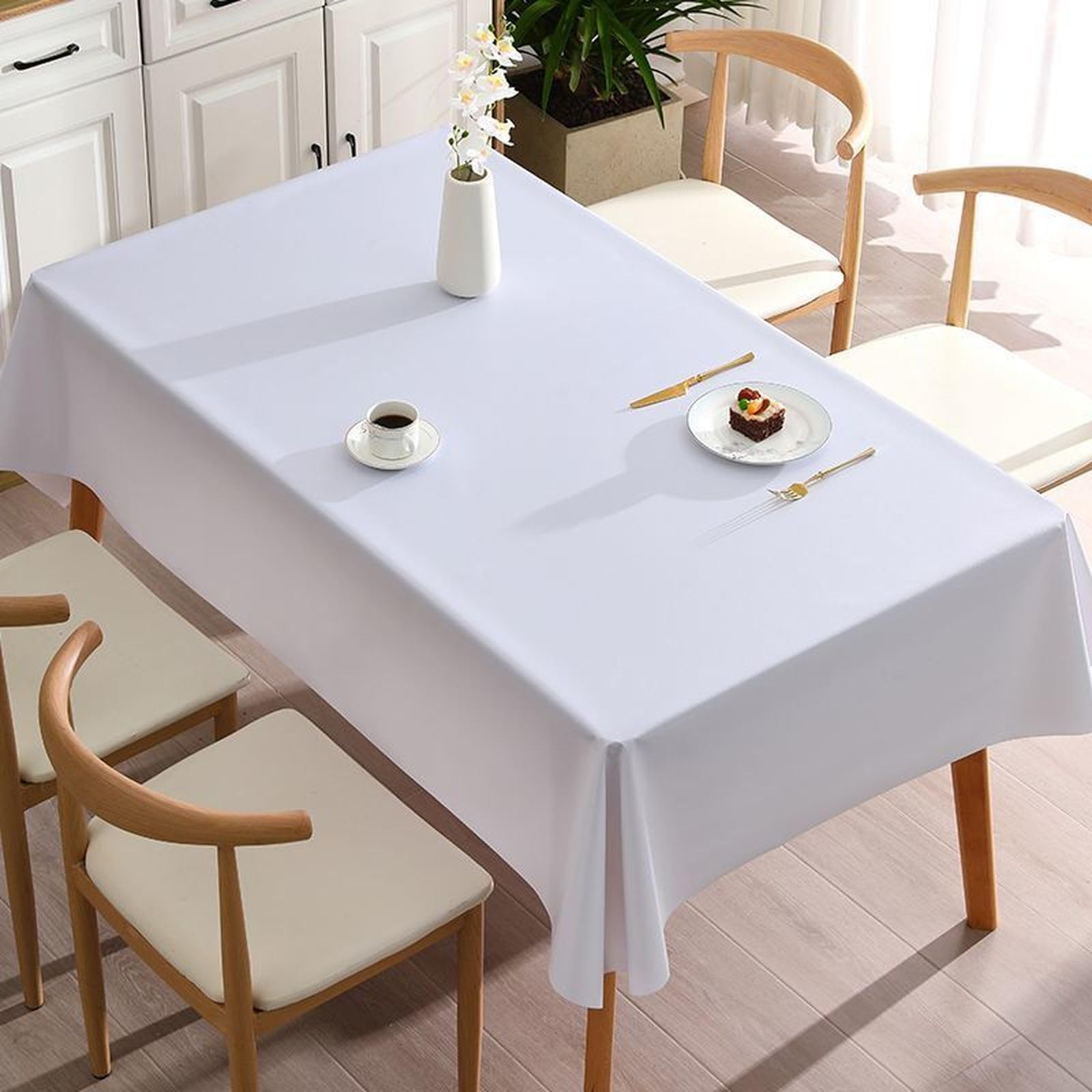 Mantel de PVC de 140 x 220 cm, Impermeable, fácil de Limpiar, diseño Elegante, Comer y Actividades, Color Blanco.