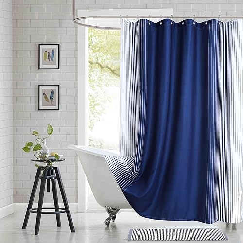 Miniatura 7 de Cortina de ducha de tela para cabina, cortinas de ducha con degradado negro y gris para baño, cortinas de baño impermeables, 54" An x 72" Al