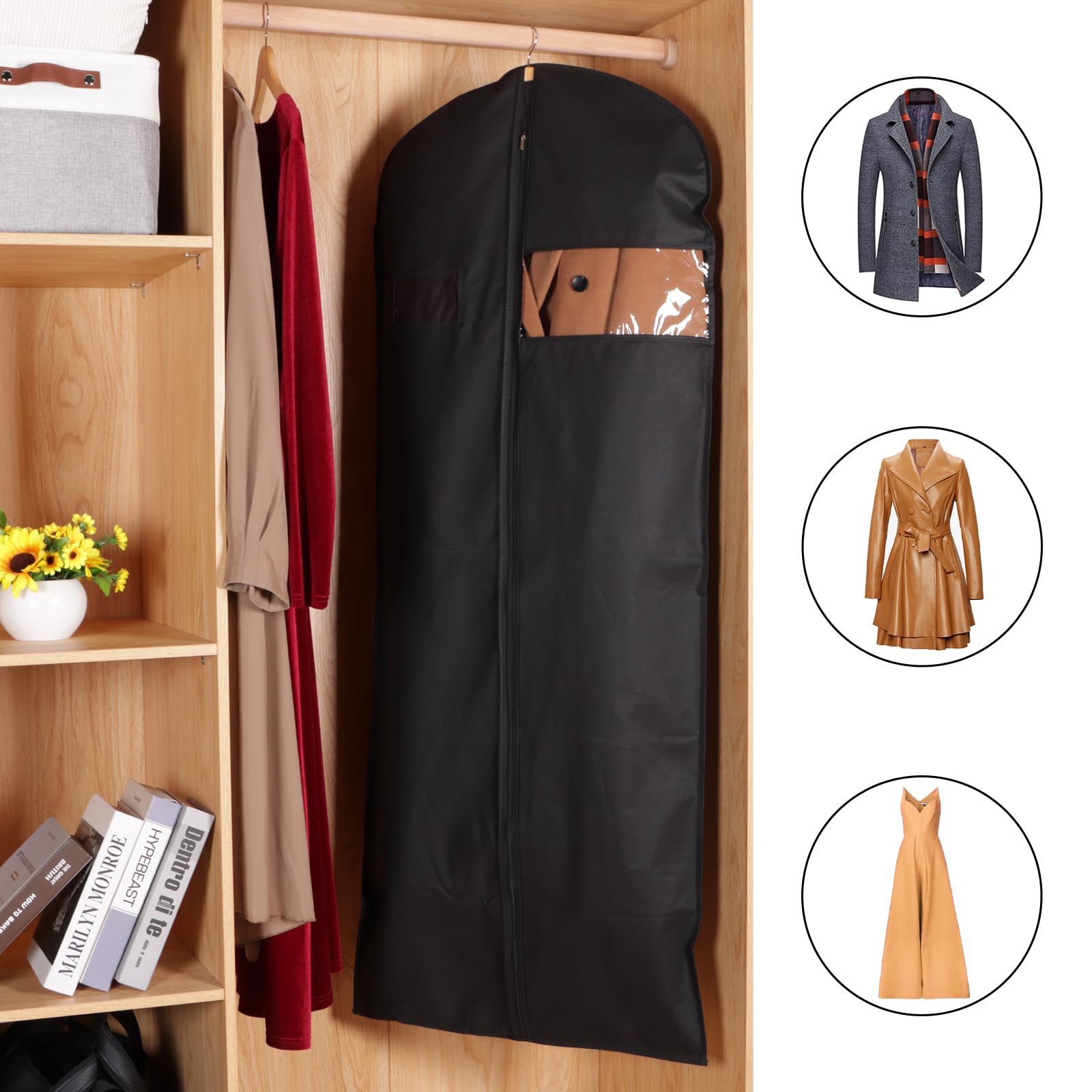 KEEGH Bolsas de ropa de 60 pulgadas para colgar ropa, bolsas de vestir para vestidos, bolsas de vestir largas para almacenamiento en el armario con cremallera (juego de 15)