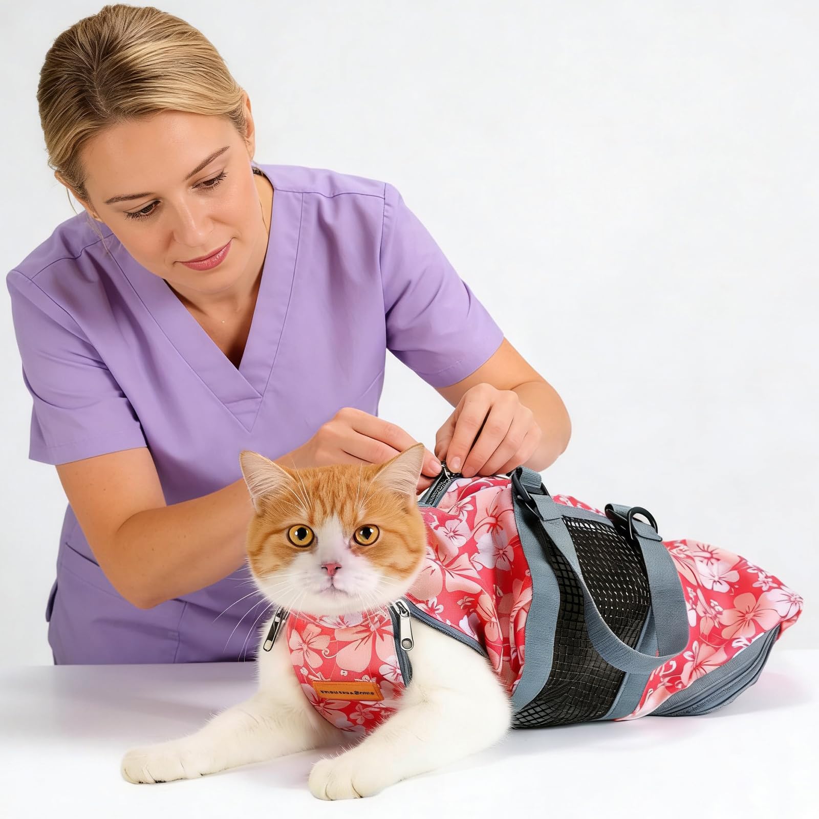 Cinf Cat Nail Clipping Cleaning Grooming Restraint Bag No Scratching Biting for Bathing Nail Trimming Injecting Examining(Flower,M)