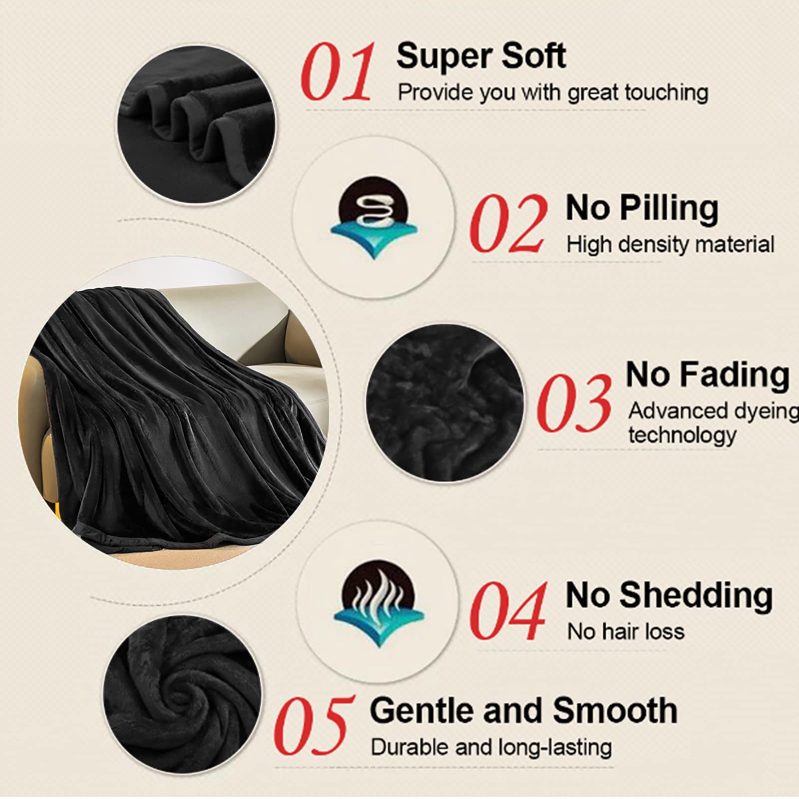 Manta suave California King cálida y mullida de microfelpa, manta térmica ligera para sofá y cama, 102 x 108 pulgadas, color negro