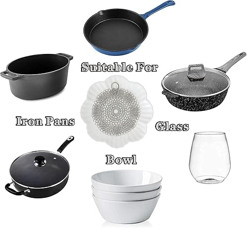 Miniatura 3 de BabriInta Depurador de hierro fundido de 6 pulgadas limpiador de hierro fundido limpiador de cadena para el hogar de cocina para sartenes de hierro