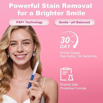 Teeth Whitening Kit with LED Light Tray for Sensitive Teeth, 5 Tooth Whitening Pen Gel Pain Free and Enamel Safe, Teeth Whitener at Home Up to 1-9 Shades Whiter in 1-2 Weeks