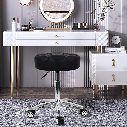 Miniatura 2 de WKWKER Taburetes rodantes más gruesos, cojín giratorio de 360 con ruedas, soporte de elevación hidráulica, altura ajustable, taburete rodante para