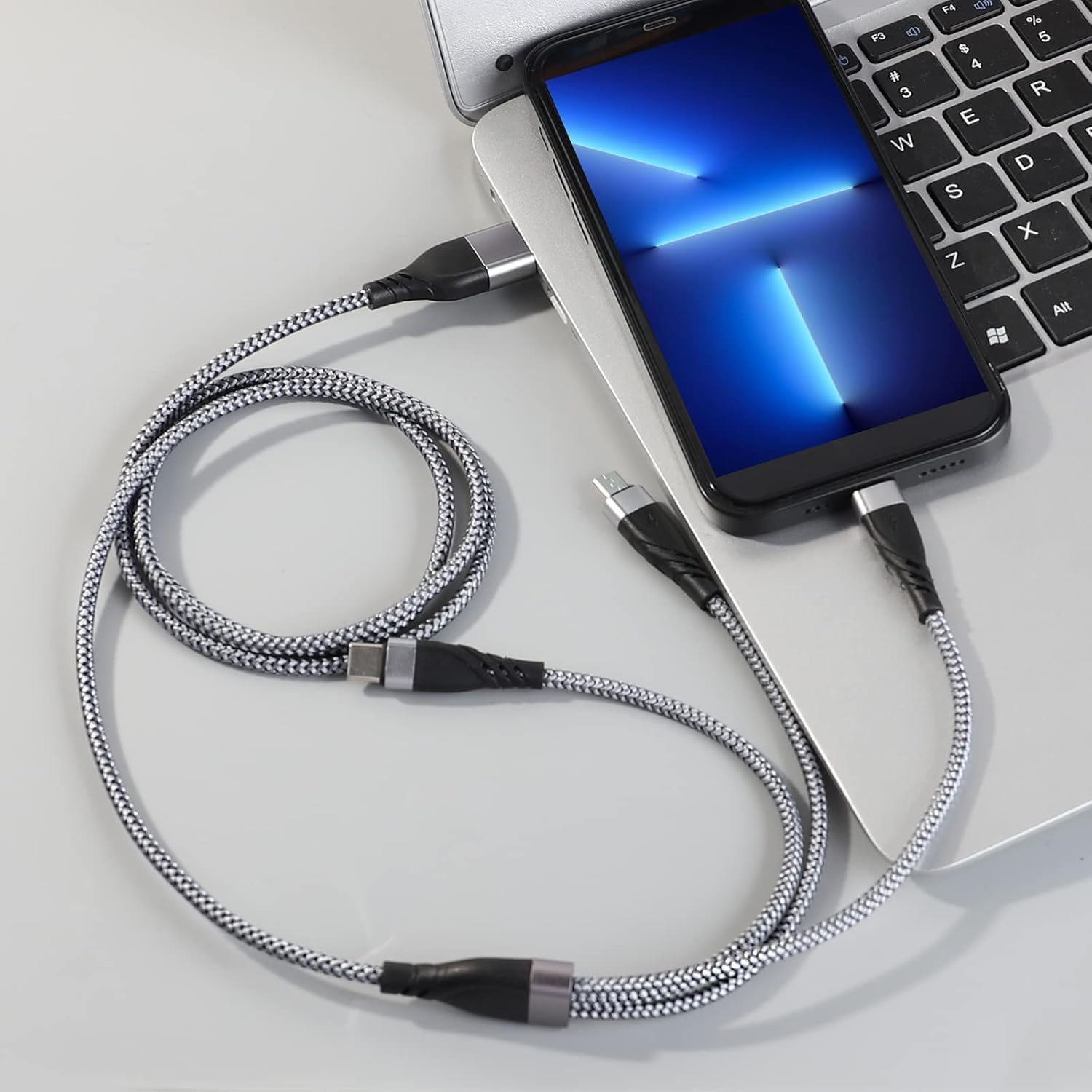 SDBAUX Cavo USB Multi 4 In 1 3A 1.2m, Ricarica Rapida Con 2 Connettori Micro USB, Tipo C E 8-Pin, Intrecciato In Nylon Per IPhone, Samsung, Huawei, PS4 - Solo Ricarica - 3