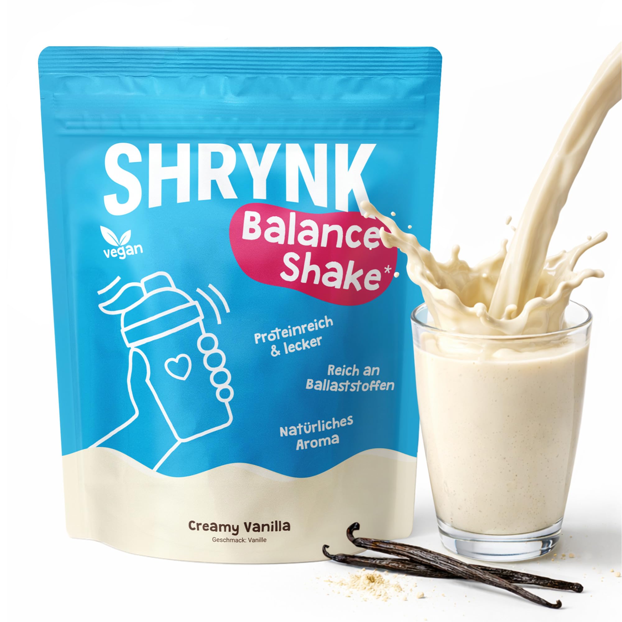 SHRYNK Balance Shake Mahlzeitenersatz Creamy Vanilla (500g) - Eiweißshake zum Abnehmen - Trinkmahlzeit Pulver - High Protein Diät Drink ohne Inulin - Vegan Abnehmen Shake