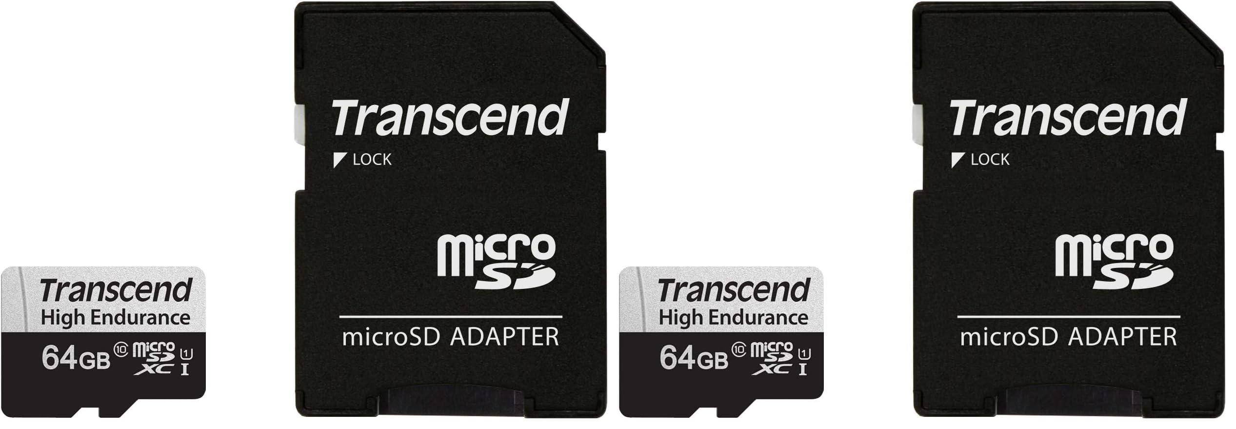 Transcend Carte mémoire microSDXC 350V 64GB UHS-I, C10, U3, Full HD, jusqu'à 95/45 MB/s, idéale pour dashcams, caméras de sécurité et systèmes de Surveillance - TS64GUSD350V (Lot de 2)