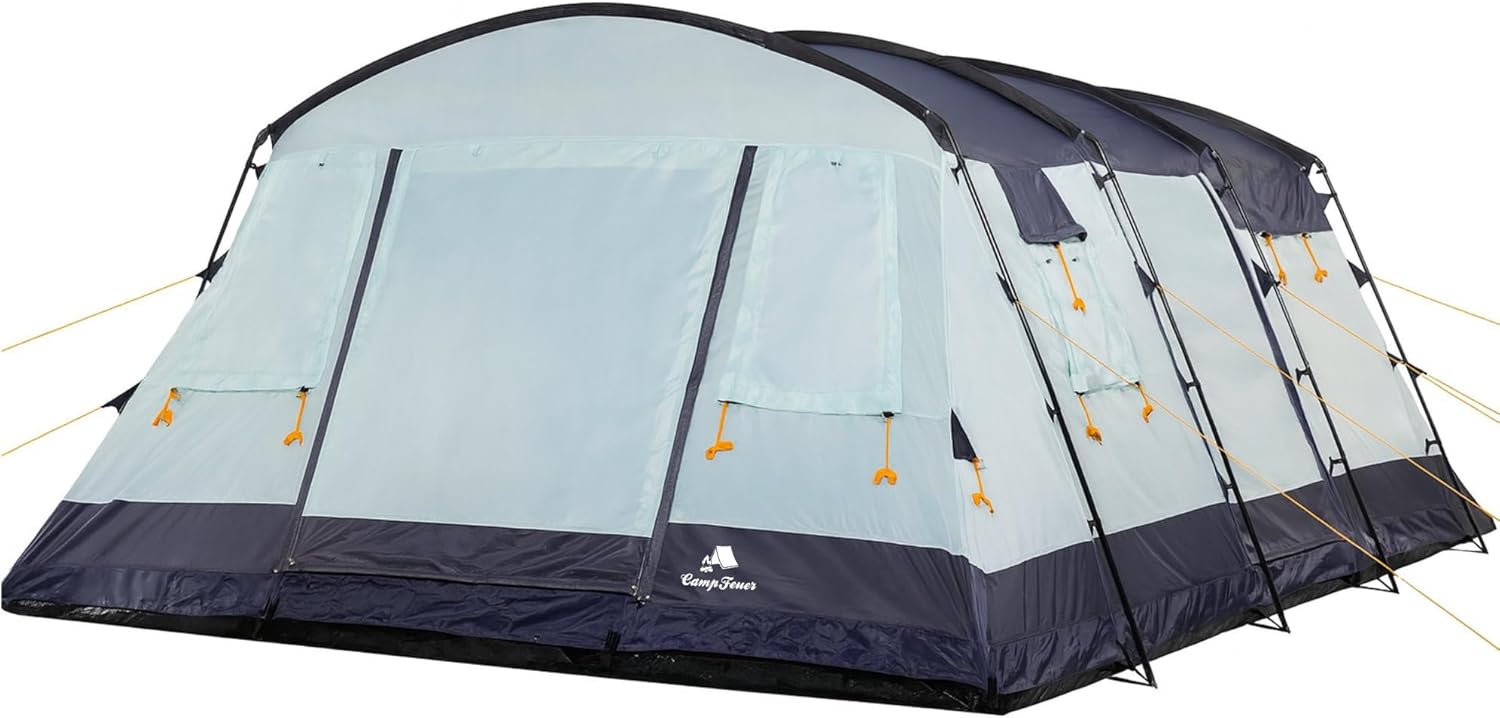 CampFeuer XtraL Extra Large Family Tent | 6 Person | 5mm Water Column | Blue/Grey | Tunnel Tent with Large Foyer | Firmly Stitched Floor | Group Tent