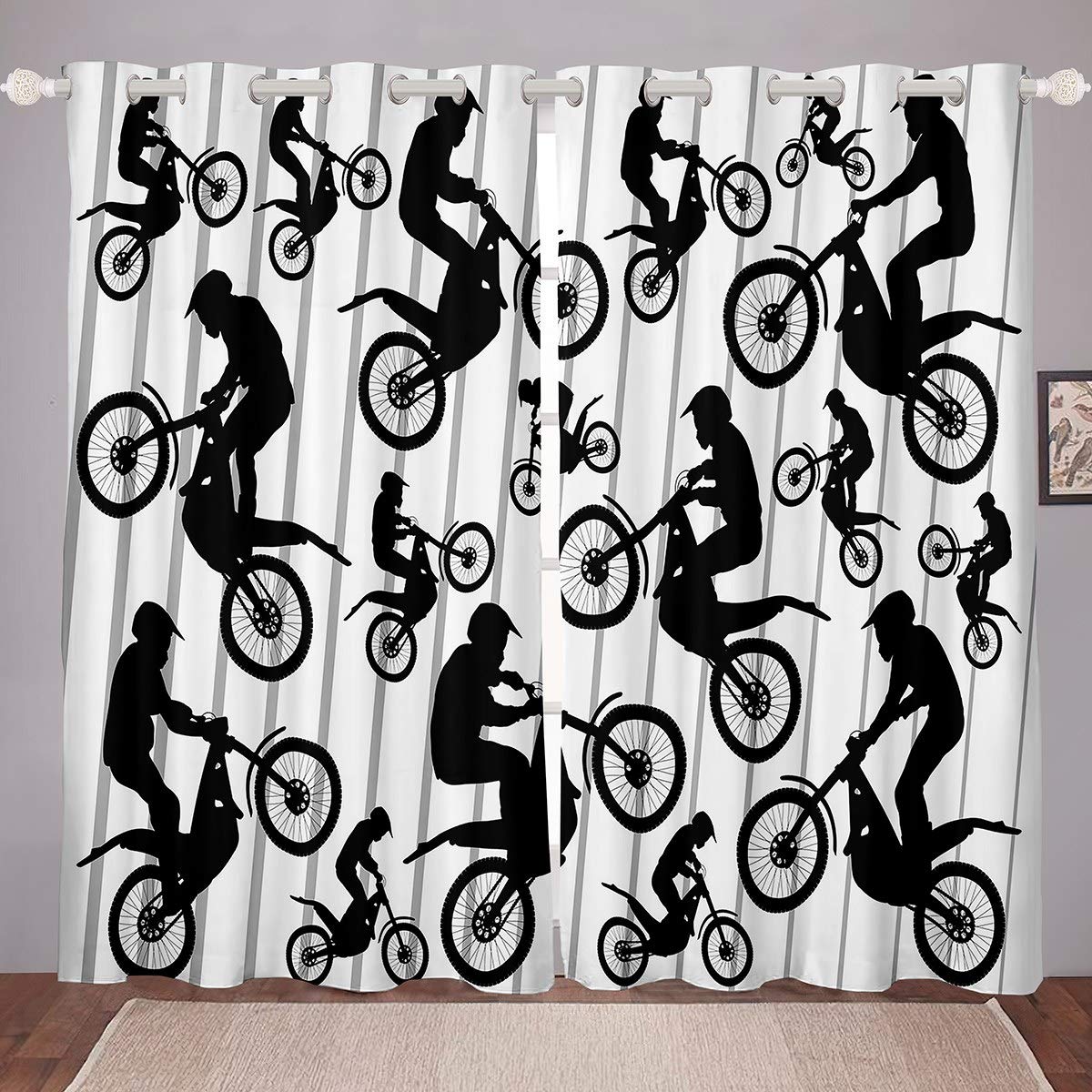 Loussiesd Dirt Bike Curtains Boys Teens Extreme Sport Window Curtains for Bedroom Kids Youth Motocross Rider Curtain Motorcycle Stripe Darkening Thermal Drapes 2 Panel Set W66*L72 โ image 1