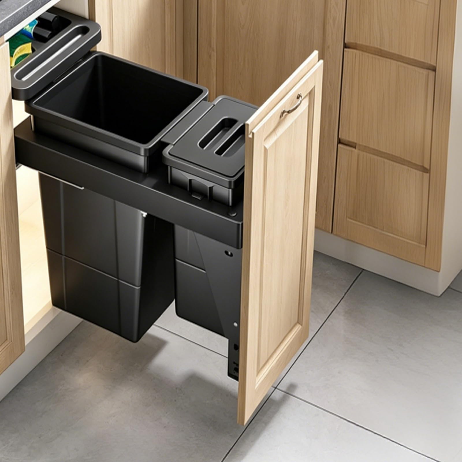 Cubo basura extraible bajo fregadero Depósito doble de gran capacidad de 18+6 litros material ABS riel de amortiguación cubo basura para casas restaurantes