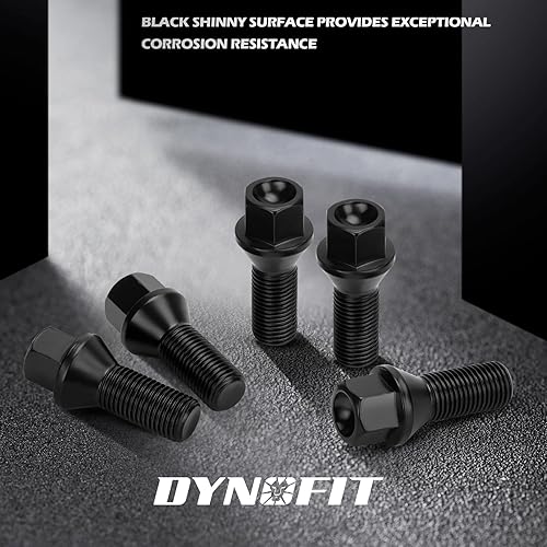 Miniatura 6 de Dynofit - Pernos de 14x1.5 compatibles con Audi, vástago de 27mm, 52mm de alto, pernos de rueda cónicos de asiento aftermarket para A1 A2 A3 A4 A8