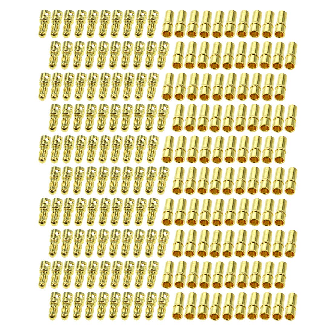 QWinOut 3.5mm Male Female Gold Banana Plug Bullet Connector Plug for RC Battery ESC Motor for DIY Drone Kit (100 Pairs)