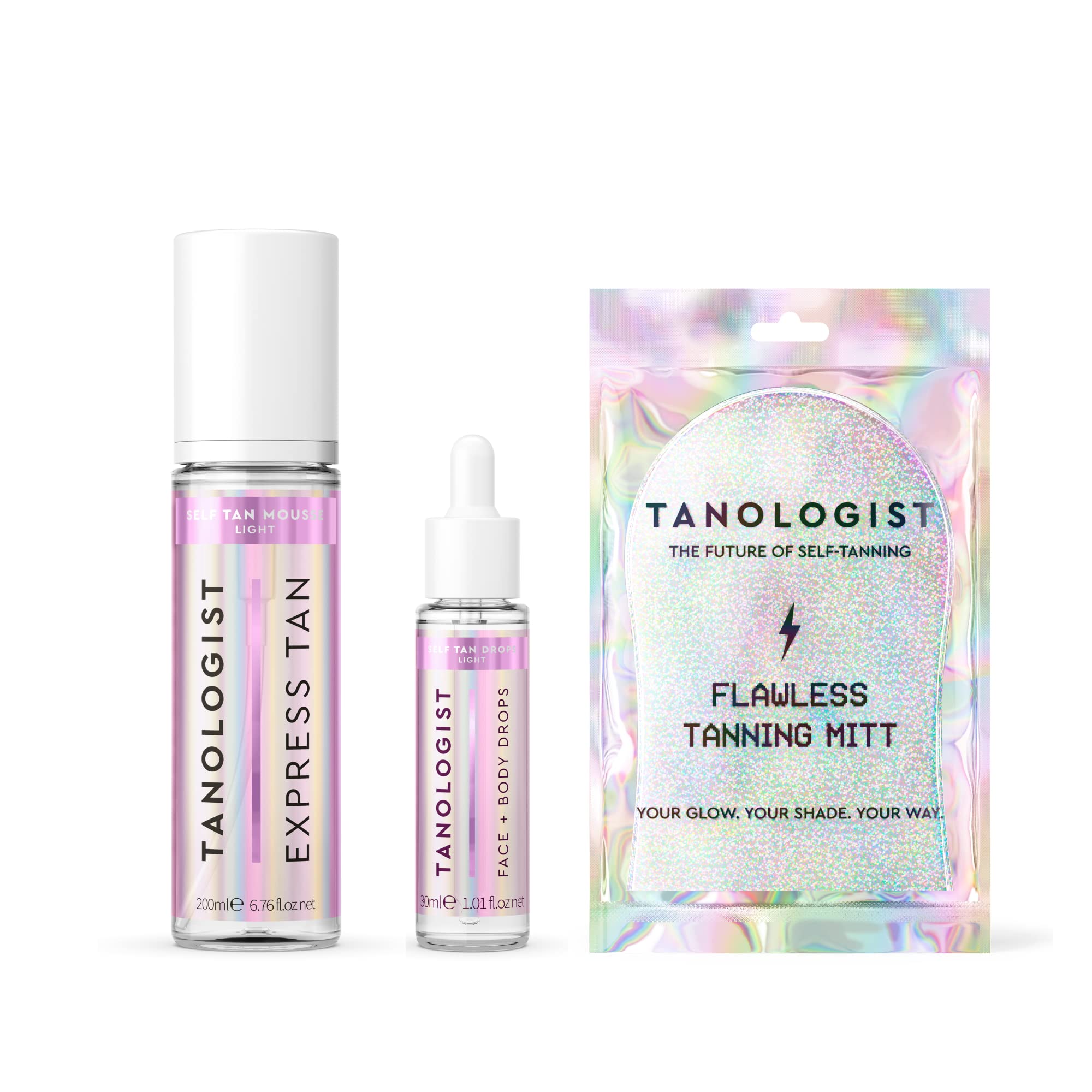 TanologistComplete Kit, Light - Hydrating Sunless Tanning Mousse, Body & Face Tanning Drops, and Flawless Tanning Mitt - Seamless, Airbrushed - Vegan and Cruelty Free