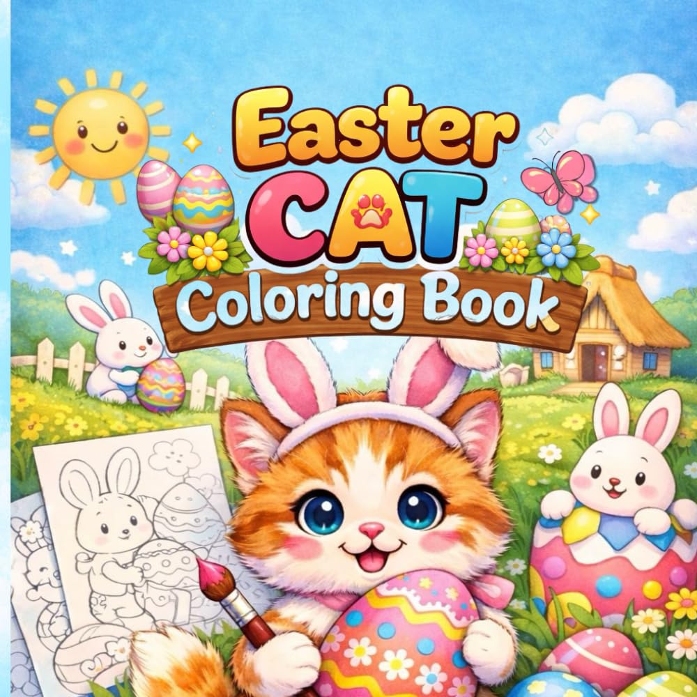 Easter Cat Coloring Book for Kids: Cute and Fun Easter Cats, Bunnies & Eggs/ Easy and Adorable Coloring Pages for Boys and Girls