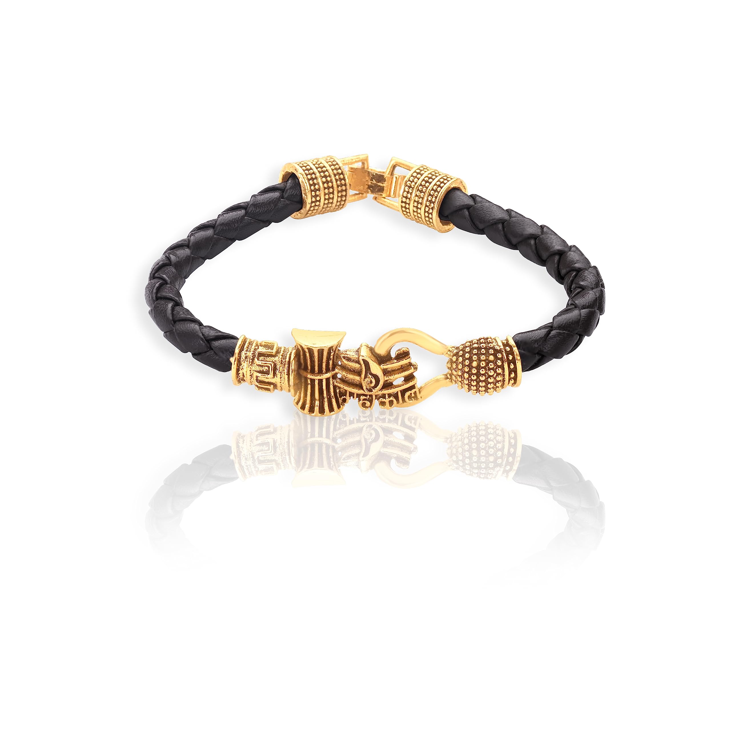SQUICKLE Mahakal Trishul Rudraksha Beads Golden Plated Rakhi || Leather Kada Cuff Bracelet Wrist Band || Kada Bracelet Rakhi gift for Brother (Pack Of 1) (Mahakal) (B0CCJSCQPJ) Amazon Price History, Amazon Price Tracker