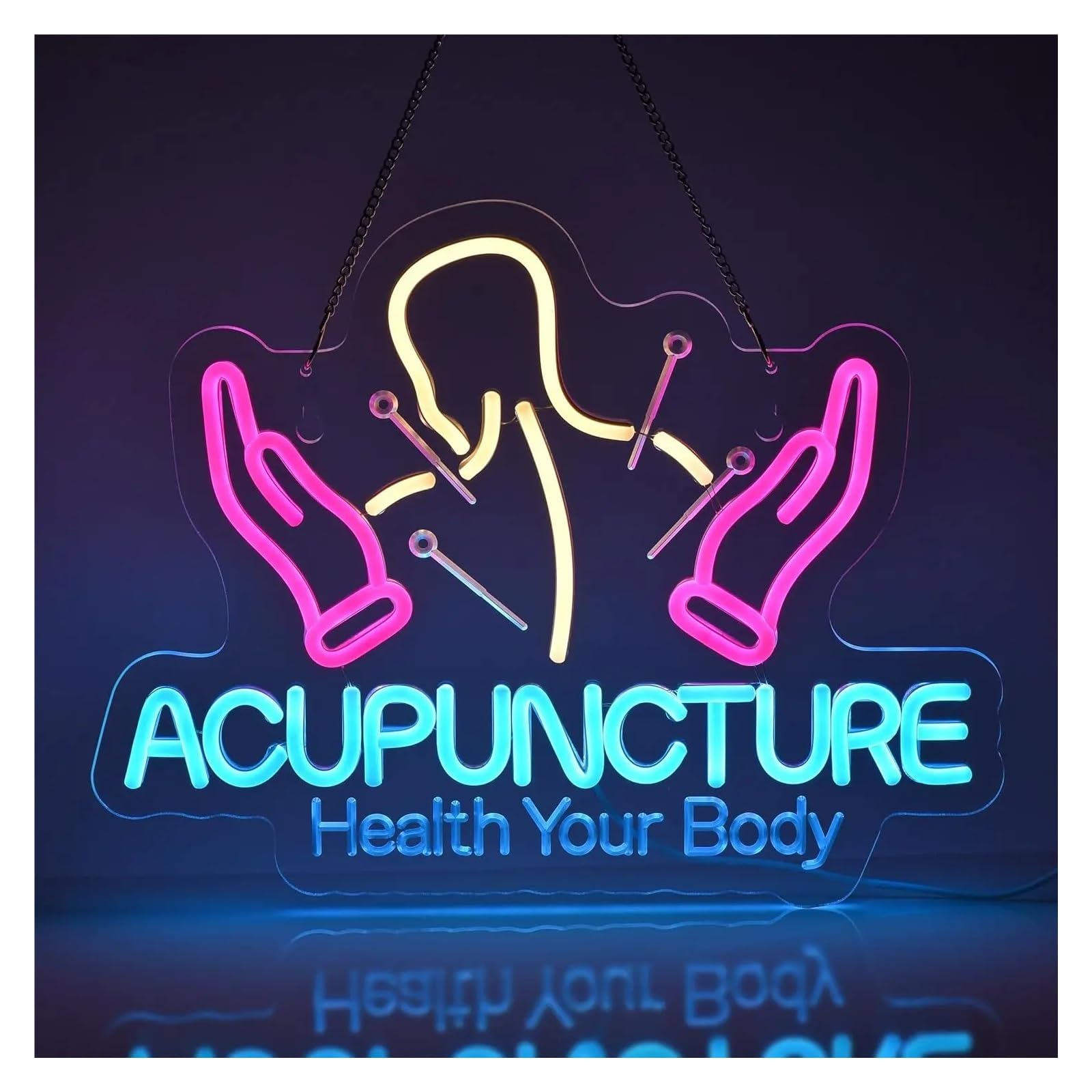 Lemst One Color Signs Lamp Acupuncture Health Your Body Neon Sign Light Dimmable For Body Relax Massage Room Physical Therapy Spa Wellness Center Decor 38Cmx29.7cm