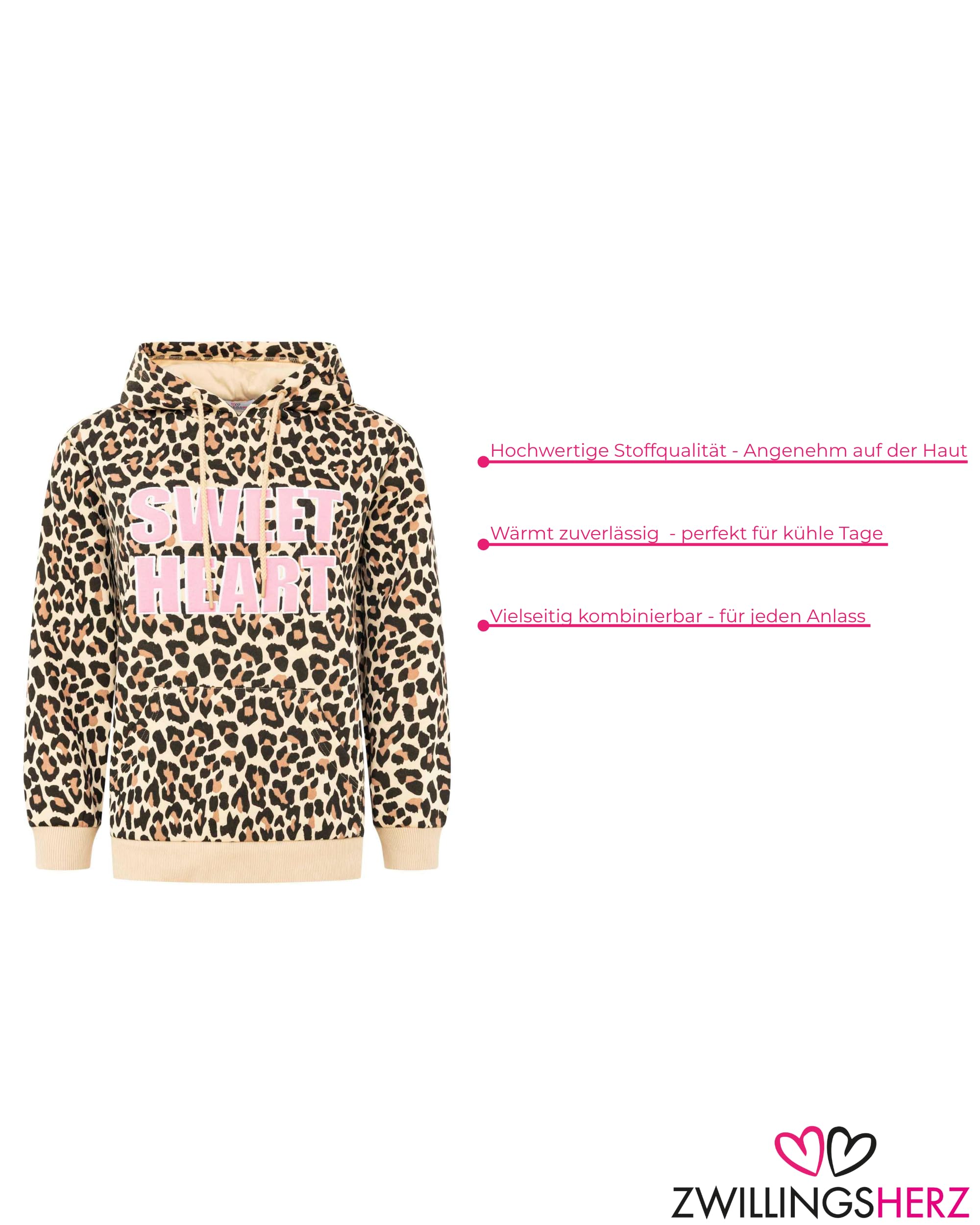 Zwillingsherz Damen Hoodie mit Kapuze – Kuscheliger Oversize Kapuzenpullover – Weicher Sweatshirt Pullover für Frauen Aufdruck – Stylischer Look für Frühling, Herbst & Winter – Loungewear Mode Leo