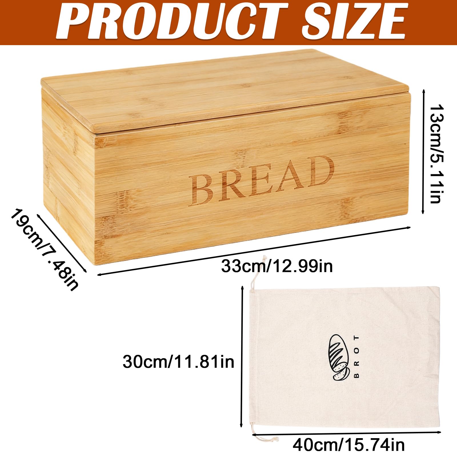 BAIFULAI Bambusowy chlebak: 33 x 19 x 13,5 cm, z lnianym woreczkiem i drewnianą pokrywką jako deska do krojenia, duża pojemność pojemnik na chleb do przechowywania świeżego chleba (kolor naturalnego