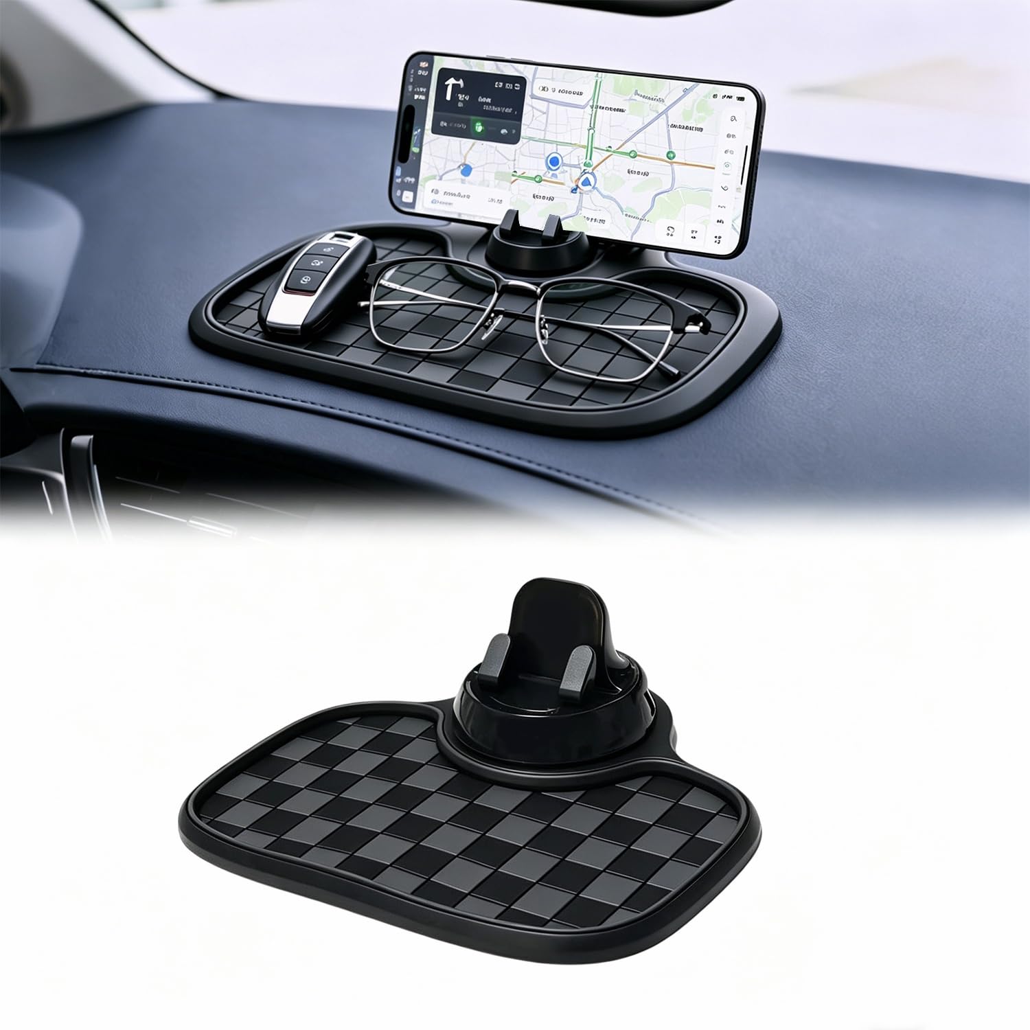 Photo 1 of Multifunction Car Dashboard Anti-Slip Mat with 360° Rotating Adjustable Phone Holder, Multi Organizer Pad for Phones, Keys,Black