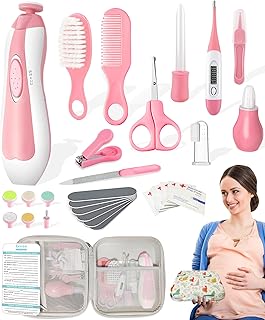 30 in 1 Baby Healthcare and Grooming Kit, Portable Baby Electric Nail Trimmer Set, Newborn Nursery Care Kit Baby Essentials with Baby Healthcare kit, Medicine Dispenser, Haircut Tools, etc (Pink)