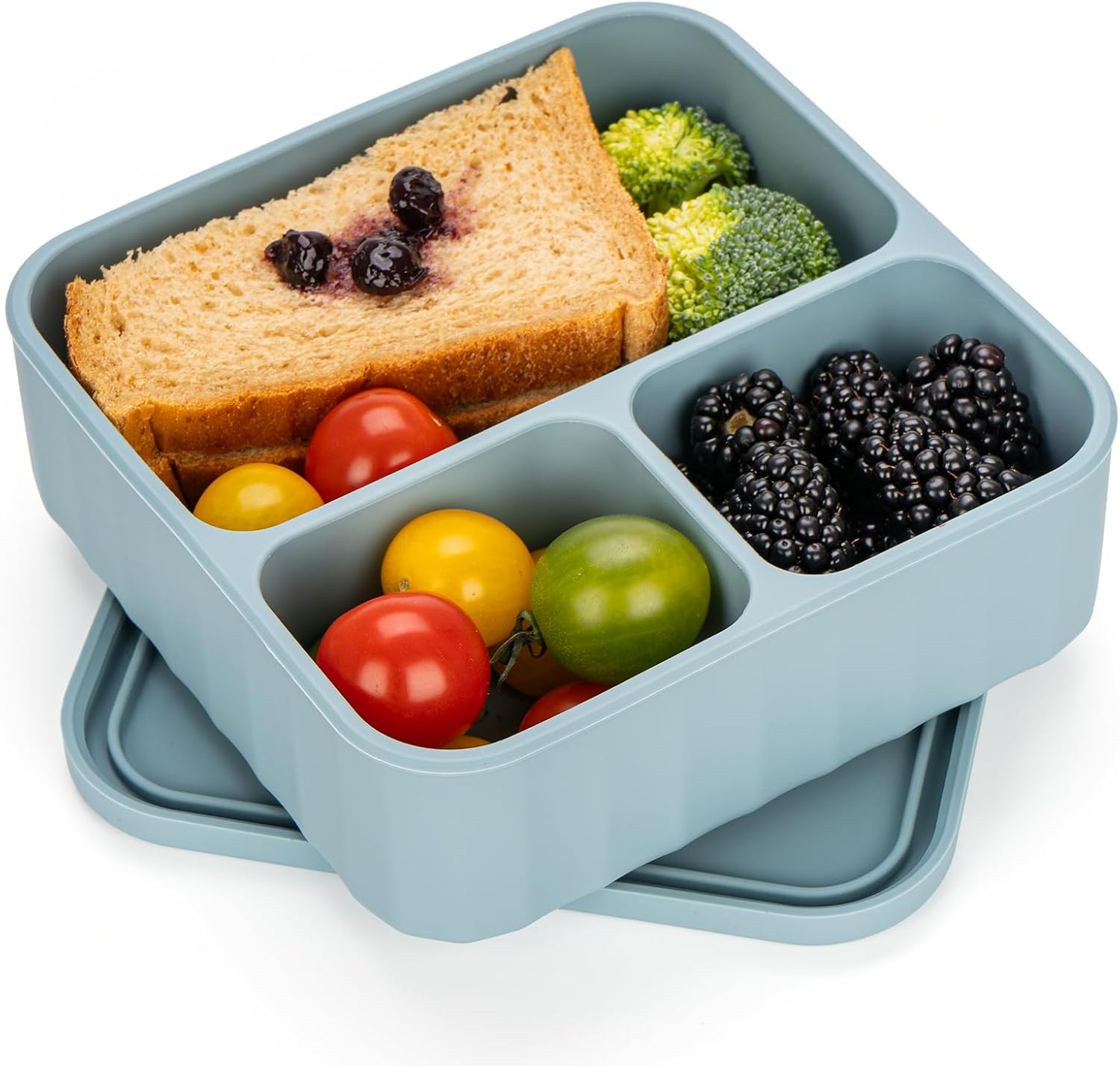 Silicone Bento Box 3 Compartment Lunch Containers,Reusable Lunch Box Containers With Lids,Stackable Food Containers,Bpa-Free,Microwave & Dishwasher Safe,Meal Box for Office,Travel, Outdoors,Green