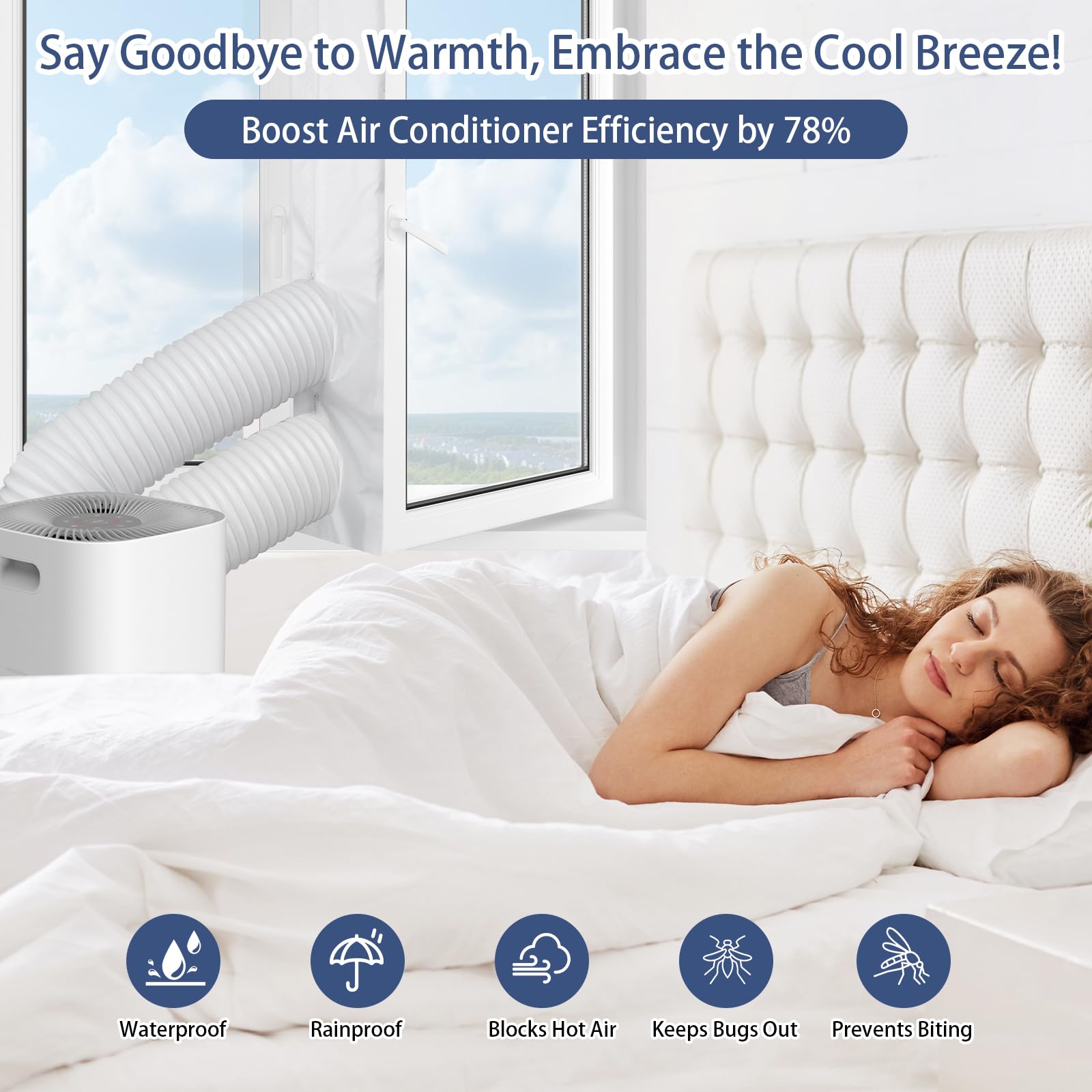 Cozary Uszczelka okienna do przenośnych klimatyzatorów – 3 m, wykonana z wodoodpornej i wytrzymałej tkaniny Oxford, kompatybilna z klimatyzatorami z jedną lub dwoma rurkami, poprawia wydajność