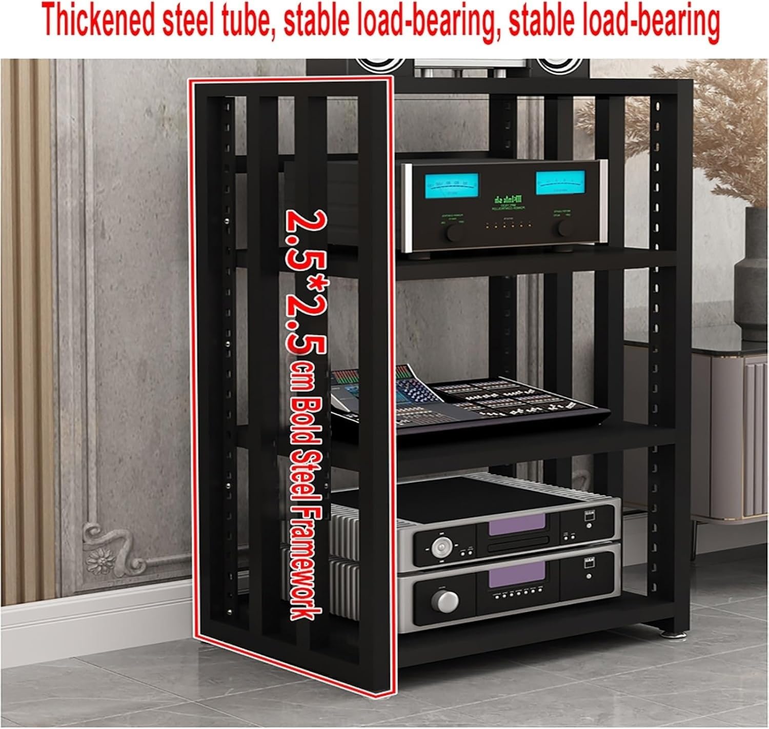 Estante HiFi para Equipos de música, Tocadiscos, Multimedia de 4 Niveles, Mueble HiFi con estantes Ajustables, para componentes HiFi en casa, Oficina, Audio, vídeo, DJ, Cine (Estilo 1)