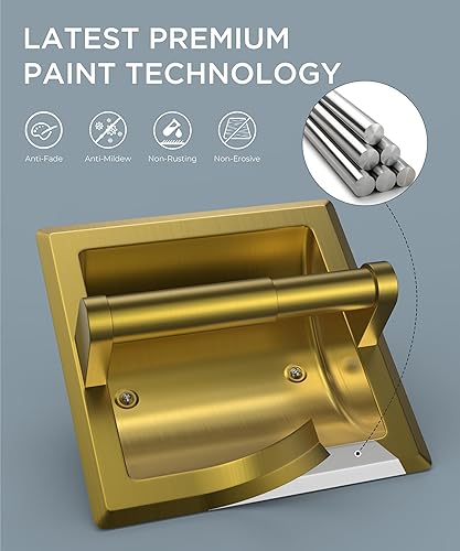 FORIOUS Recessed Toilet Paper Holder, Stainless Steel Durable Tissue Roll Holder Wall Mount for Bathroom Space Saving Design with Mounting Bracket, in Wall Toilet Paper Dispenser Insert, Matte Black(Gold,1)