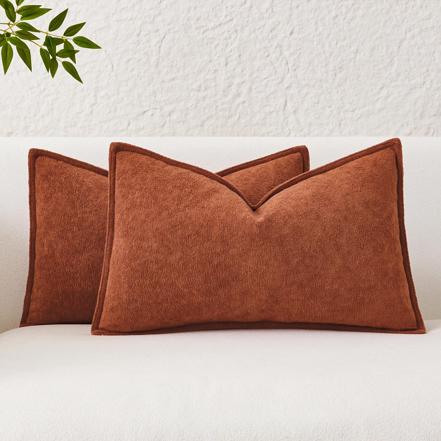 Kevin Textile Cushion Covers 30x50cm Spring Waterproof Decorative Pillow Covers Pack of 2 Soft Boucle Textured Lumbars Cushions Elegant Accent Pillows for Couch Sofa Bed Indoor Outdoor, Rust