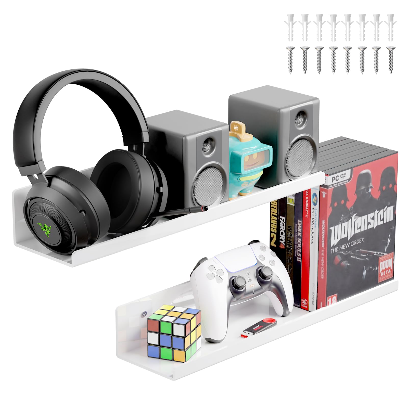 PAVSTINE Estanteria Pared 38cm, Juego de 2 Estanterias Habitación Infantil, Estante Pared Fácil de Limpiar, Estante Flotante para Salón Dormitorio Baño Cuarto de Baño (Blanco)