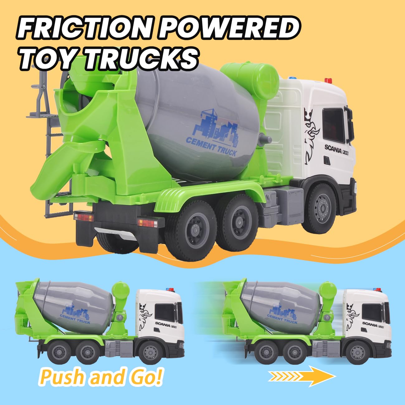 Bétonneuse Jouet - Scania 30,8CM Camion Malaxeur à béton avec Lumières et Son, Robuste Véhicule de Construction pour Enfants Garçons