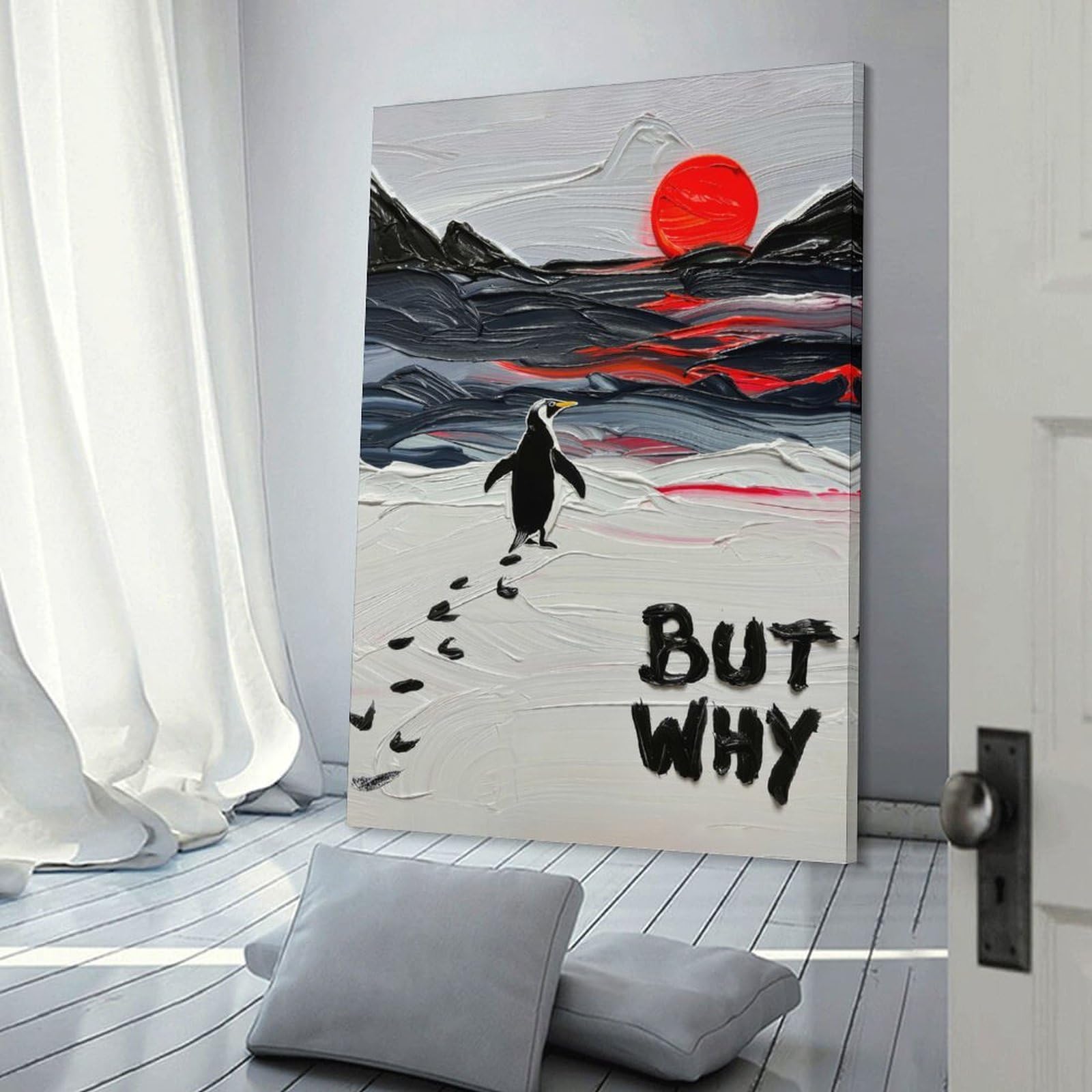 Junmoney Penguin And The Red Sun Wall Picture Print 20x30inch(50x75cm), for Lounge Decor, Offices Or Entryway Styling, Versatile Wall Decor for Many Rooms