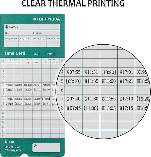 Miniatura 3 de OFFNOVA Tarjetas de tiempo térmicas, tarjetas de tiempo mensual de doble cara para reloj de entrada y salida, paquete de 50
