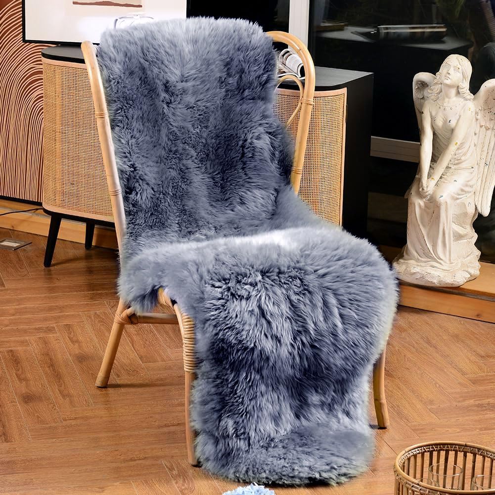 LLB Genuine Sheepskin Area Rug Wool Rug Fur Carpet Fluffy Shaggy Fur Rug for Living Room Kids Bedroom Real Sheepskin Throw Lambskin Rugs Sofa Mat Chair Seat Covers (Carbon Gray, 2 x 6 ft Sheepskin)