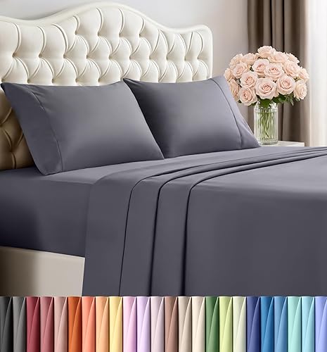 Utopia Bedding Queen Size Sheet Set – 4 Piece Bed Sheets, Soft and Breathable Microfiber, Includes 1 Fitted Sheet, 1 Flat Sheet and 2 Pillowcases – Oeko Tex (Grey)