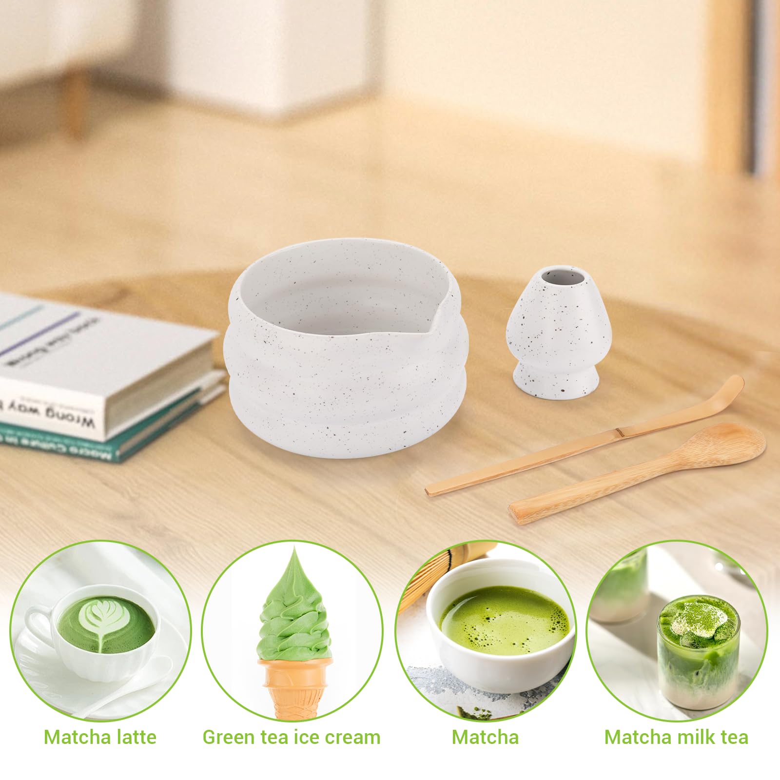 Zestaw Matcha,7-częściowy tradycyjny zestaw do herbaty z miseczką matcha, bambusową trzepaczką, sitkiem i akcesoriami, japoński zestaw do herbaty matcha dla miłośników matcha