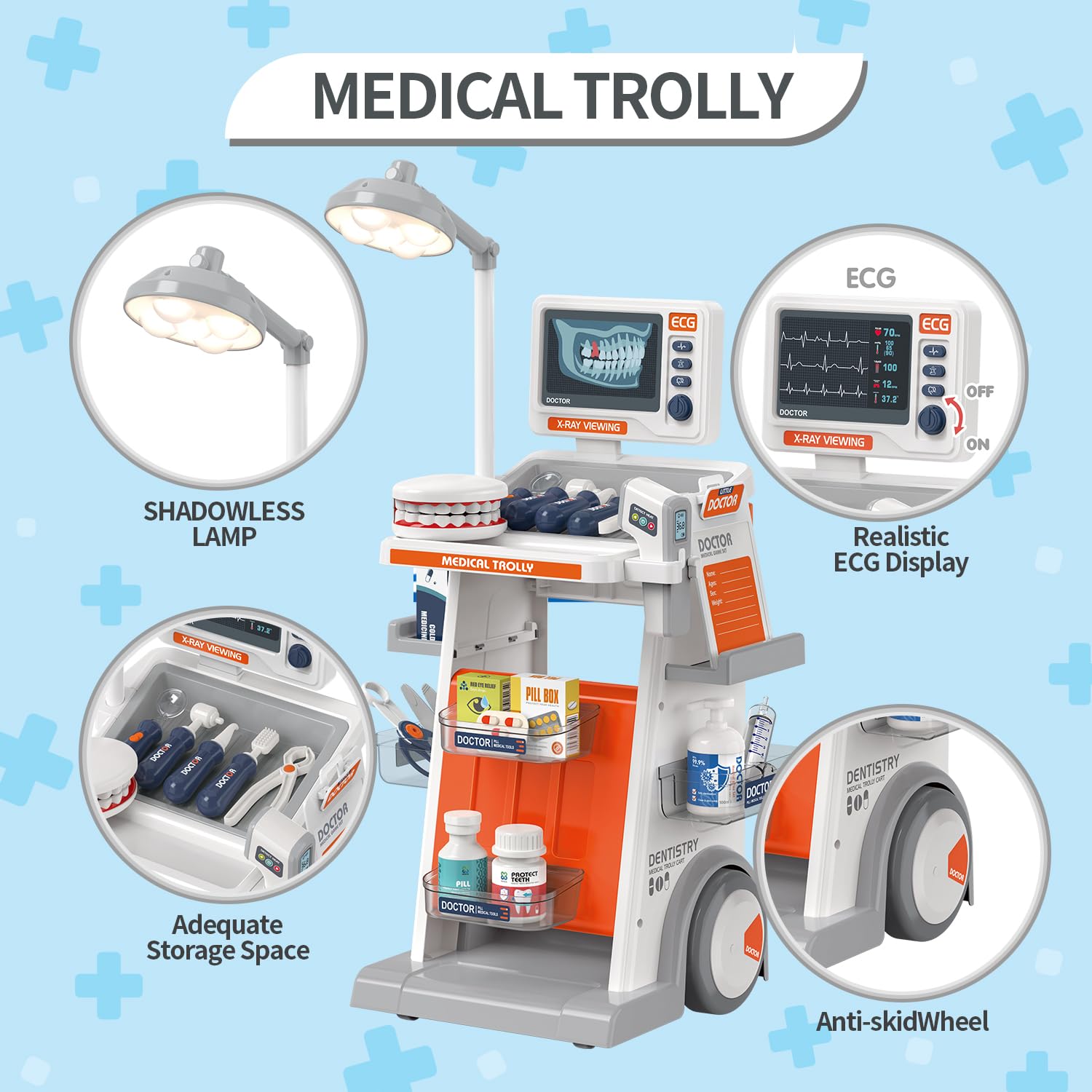 Mallette Docteur Enfant,Jouet Docteur avec Chariot 28Pièces Kit du Docteur Médicale Jouet avec Stéthoscope, Thermomètre, Seringue,Jeu d'imitation Cadeau pour Fille Garçon Enfant 3 4 5 6 7 Ans