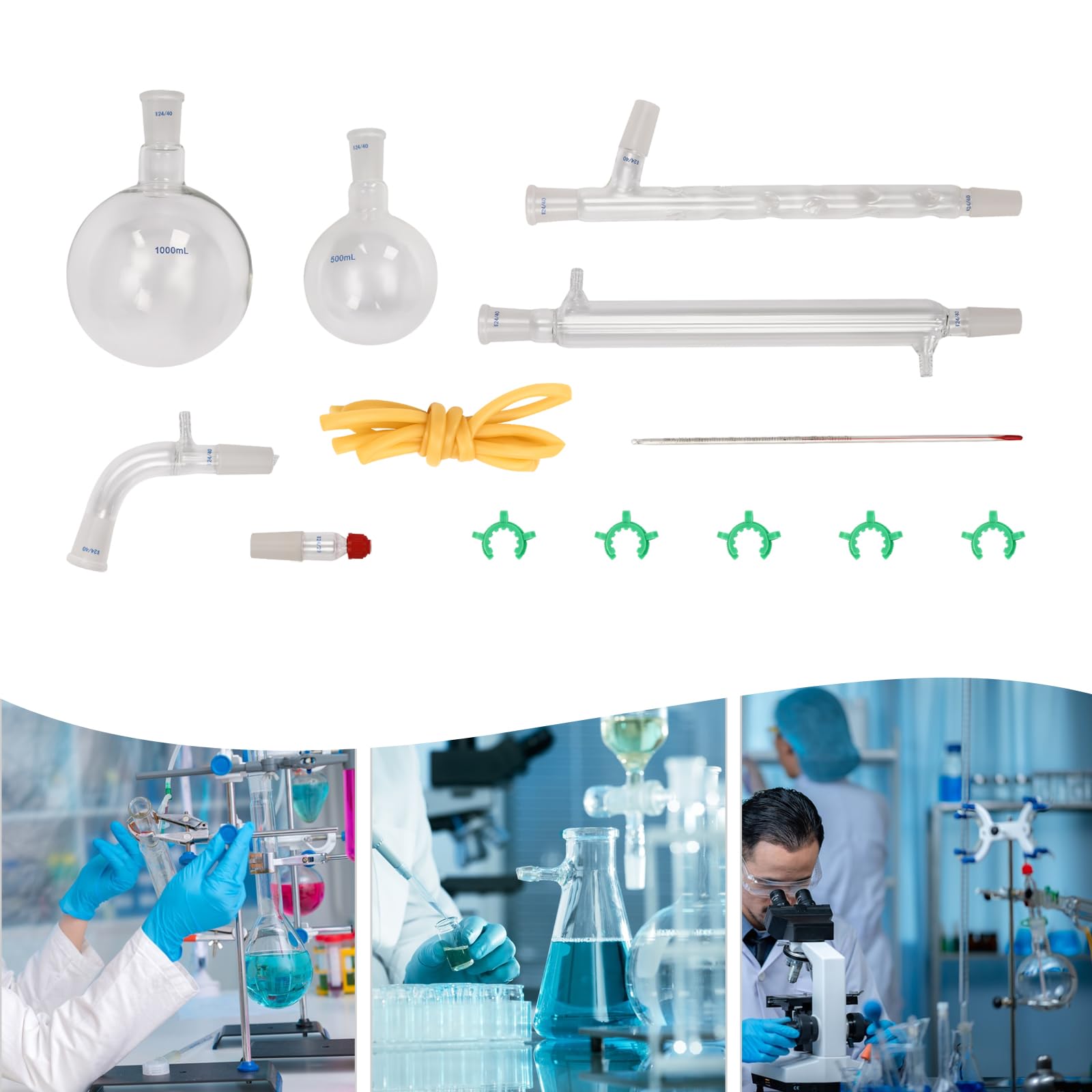 Chemielabor Glaswaren-Set, 250–1000 ml, 32 Stück, 24/40, Chemie, Glaswaren, Destillation, Labor, Glaswaren, Laborglaswaren, Chemie, Glaswaren für Destillationen, Trennung, Reinigung