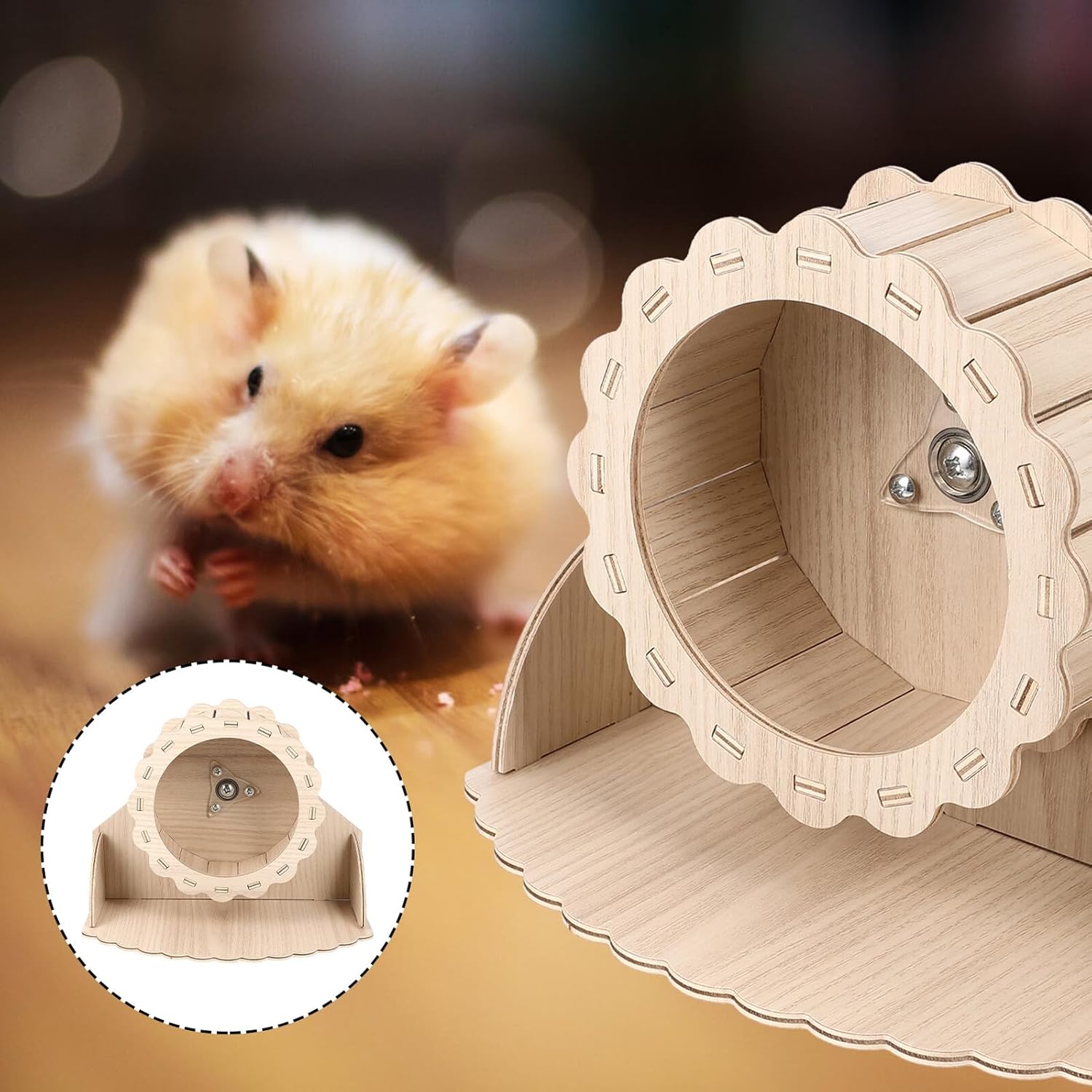 Wooden Silent Hamster Running Wheel Base 17.5cm Pet Exercise Wheel for Hamsters, Gerbils, and Small Animals