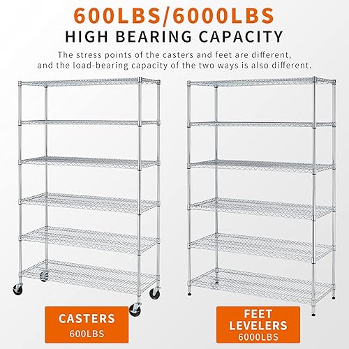 Miniatura 7 de HCY Estante de almacenamiento de 6 niveles, estantería de almacenamiento resistente, estante de almacenamiento de metal ajustable en altura NSF con