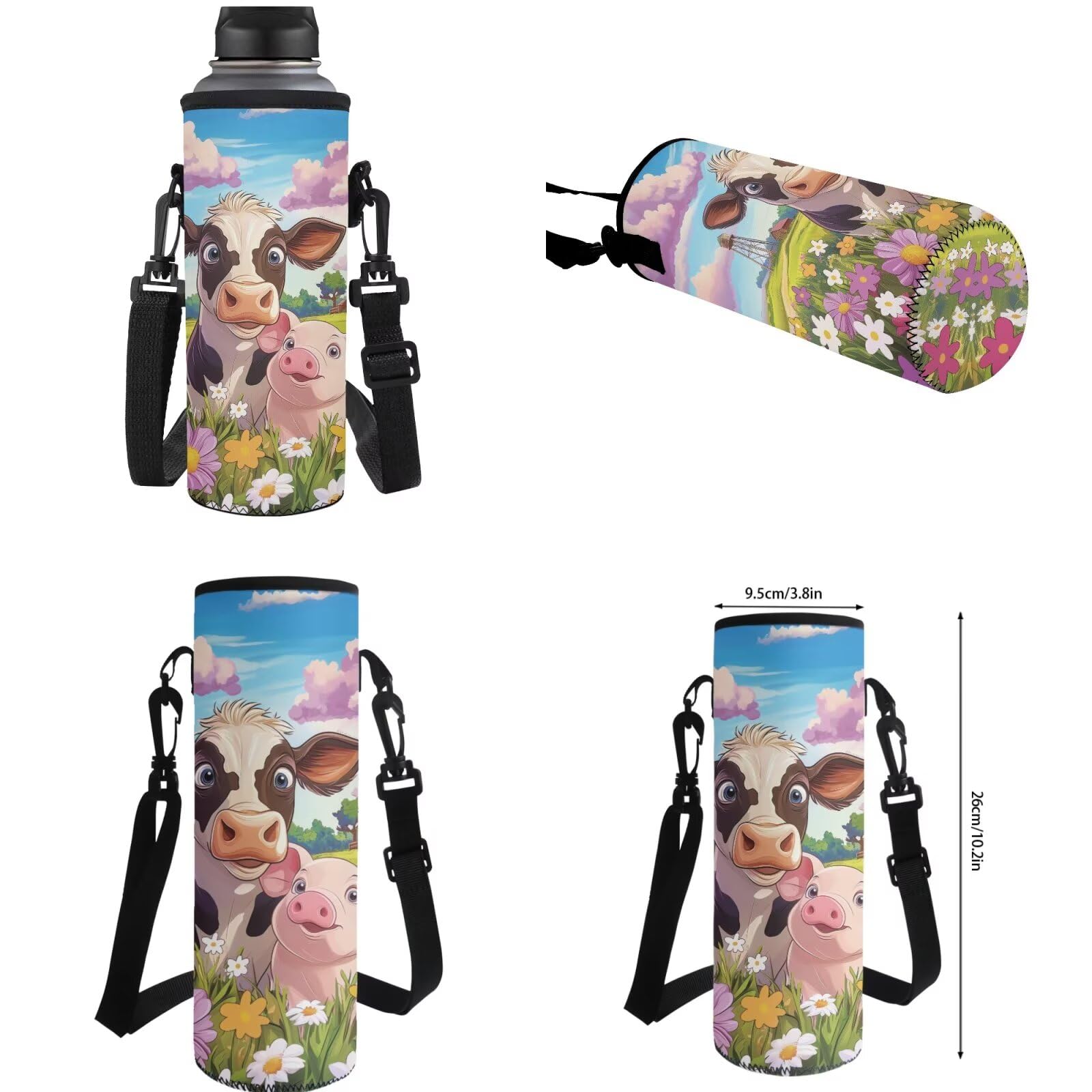 Zaino per bambini con borsa per il pranzo, set leggero per libri scolastici, 4 pezzi, per regali per il rientro a scuola, Mucca e maiale