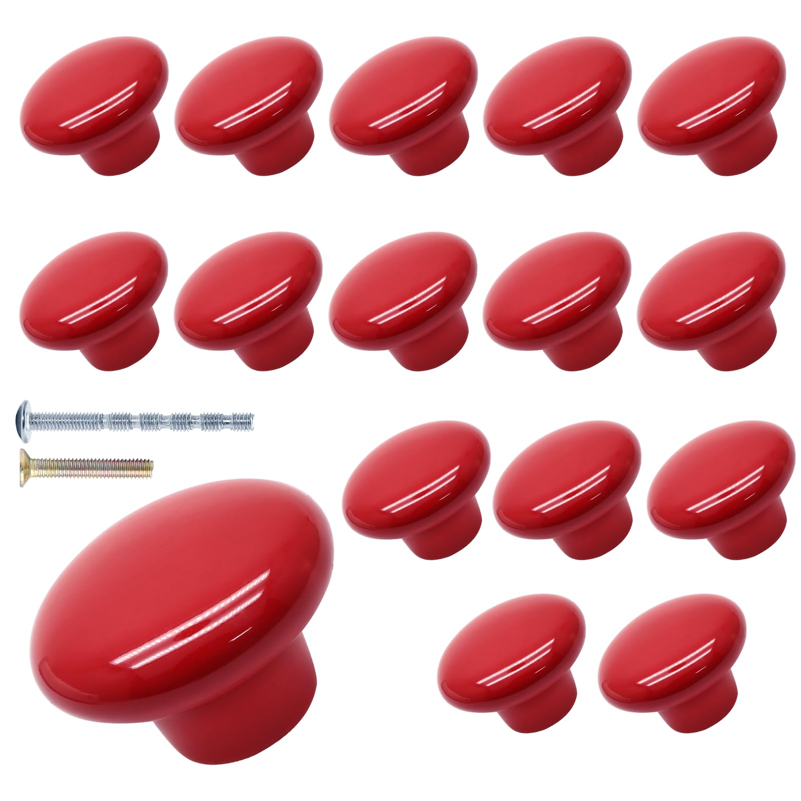 suiwotin 16pcs Red Ceramic Knobs, Round Ceramic Cabinet Knobs, Pantry Cabinet Knobs Pulls, Decorative Ceramic Drawer Knobs Pull Handles for Closet, Cupboard, Furniture Door Knobs （Large）