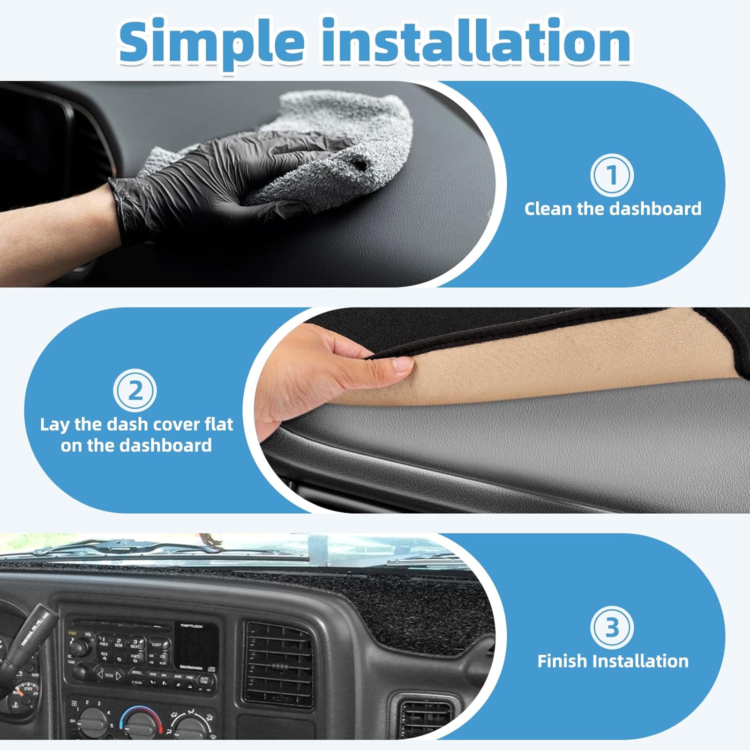 Dash Cover Mat for Chevy Chevrolet Silverado/GMC Sierra 1500 2500 3500 HD 1999-2006 Non-Slip Dashboard Cover Mat for GMC Yukon/Yukon XL/Chevy Suburban Tahoe Avalanche 2000-2006 Protector Accessories
