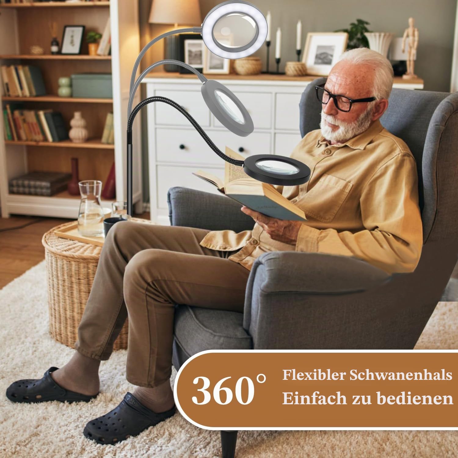 Lupe mit Licht und Ständer 5X 10x, Dimmbare Lupe mit Licht mit 36 LED, Verstellbare Lupenleuchte mit Schwanenhals 2-in-1 für Lesen, Nähen, Handwerk, Feinarbeit