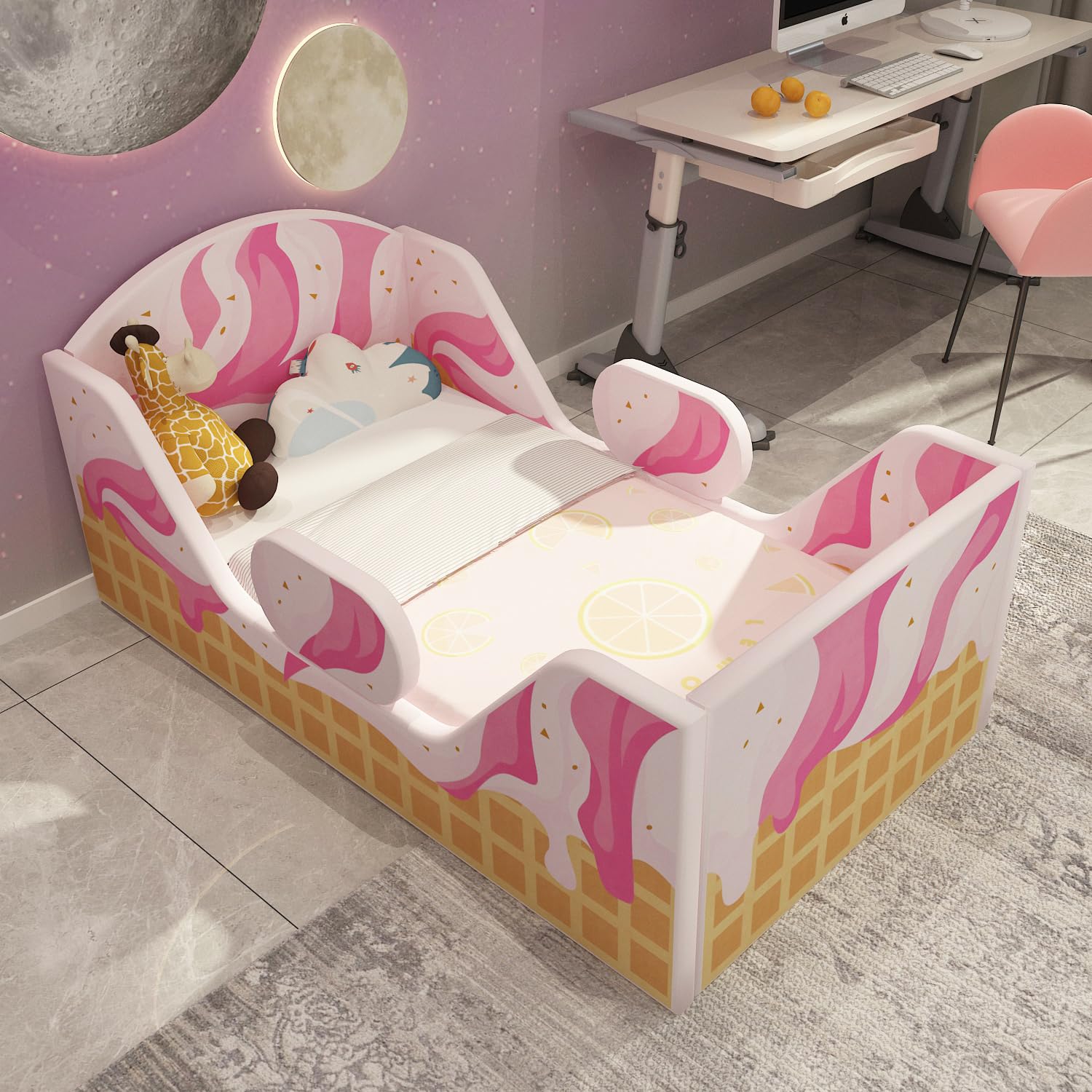 weeonekids Toddler Bed, Child Bed for Kids with Extra Safty Broad, Standard Crib Size Toddler Bed, Certified Fabric Toddler Beds,Toddler Flood Bed (